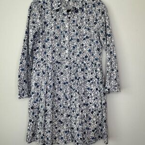 J. Crew Blue and White Floral Long Sleeve Dress